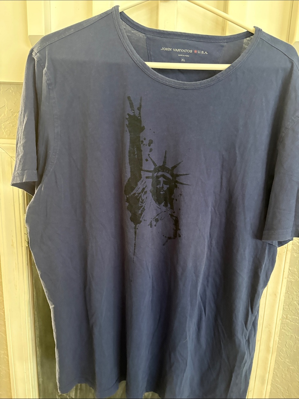 John Varvatos Navy Blue Short-Sleeve Crewneck with Black Liberty Graphic